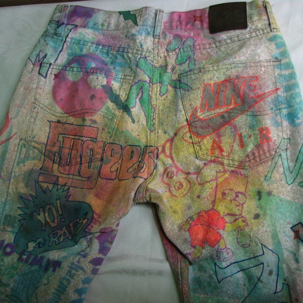 Eye Drop Hand-Painted Custom Acid-Wash Jeans